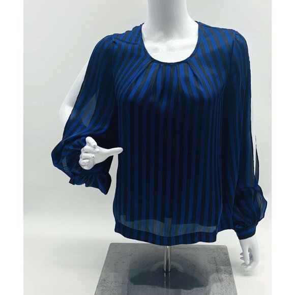 Kenneth Cole Chint Tops - Kenneth Cole Women's Black/Blue Split Sleeve Blouse Top Size 4 Preowned